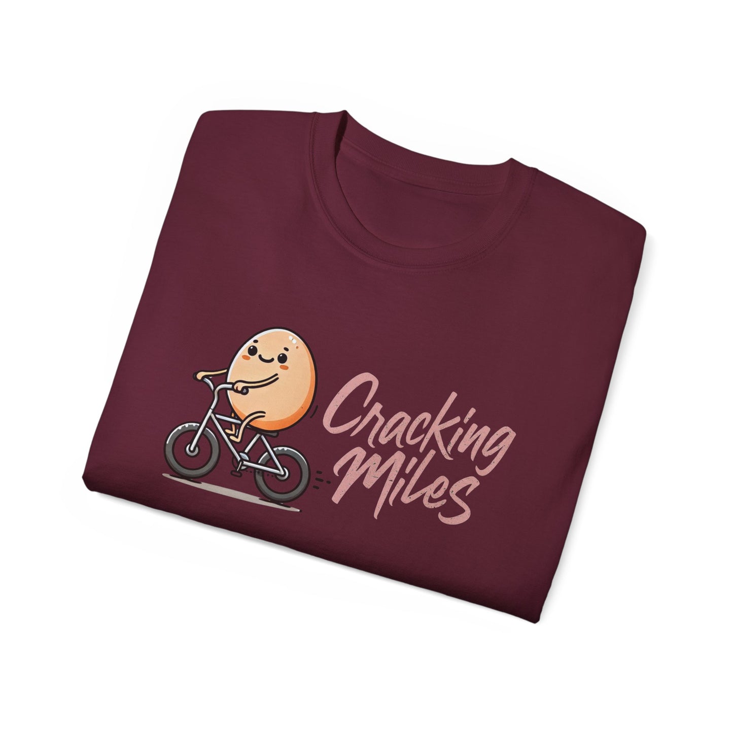 Cracking Miles Cycling T‑Shirt — Cute Egg Biker Tee