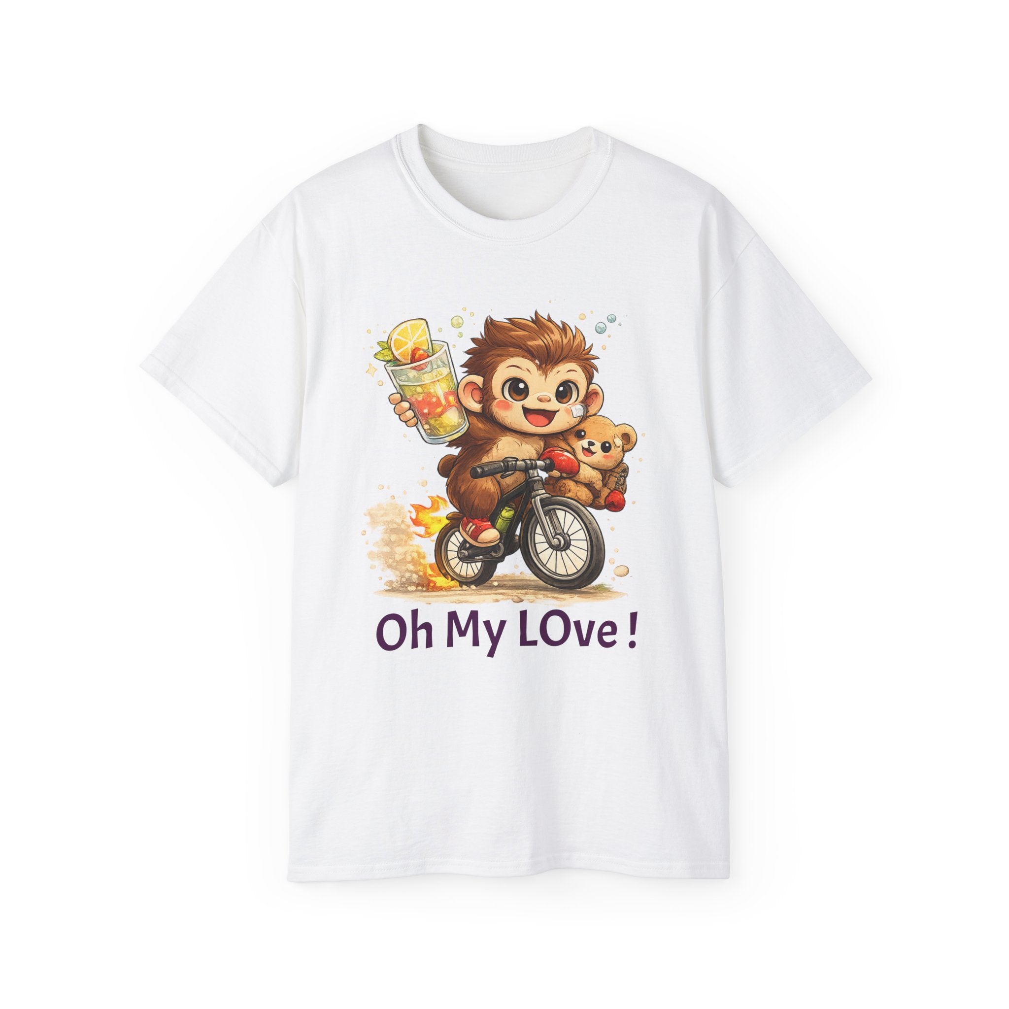 Cute Monkey on Bicycle T‑Shirt — "Oh My Love!" Graphic Tee