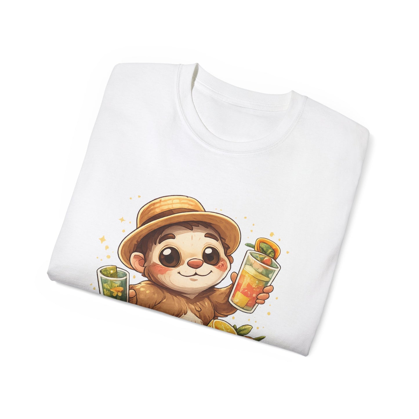 Cute Sloth Summer Tee — Sloth with Bubble Tea & Citrus Illustration Shirt