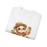 Cute Sloth Summer Tee — Sloth with Bubble Tea & Citrus Illustration Shirt
