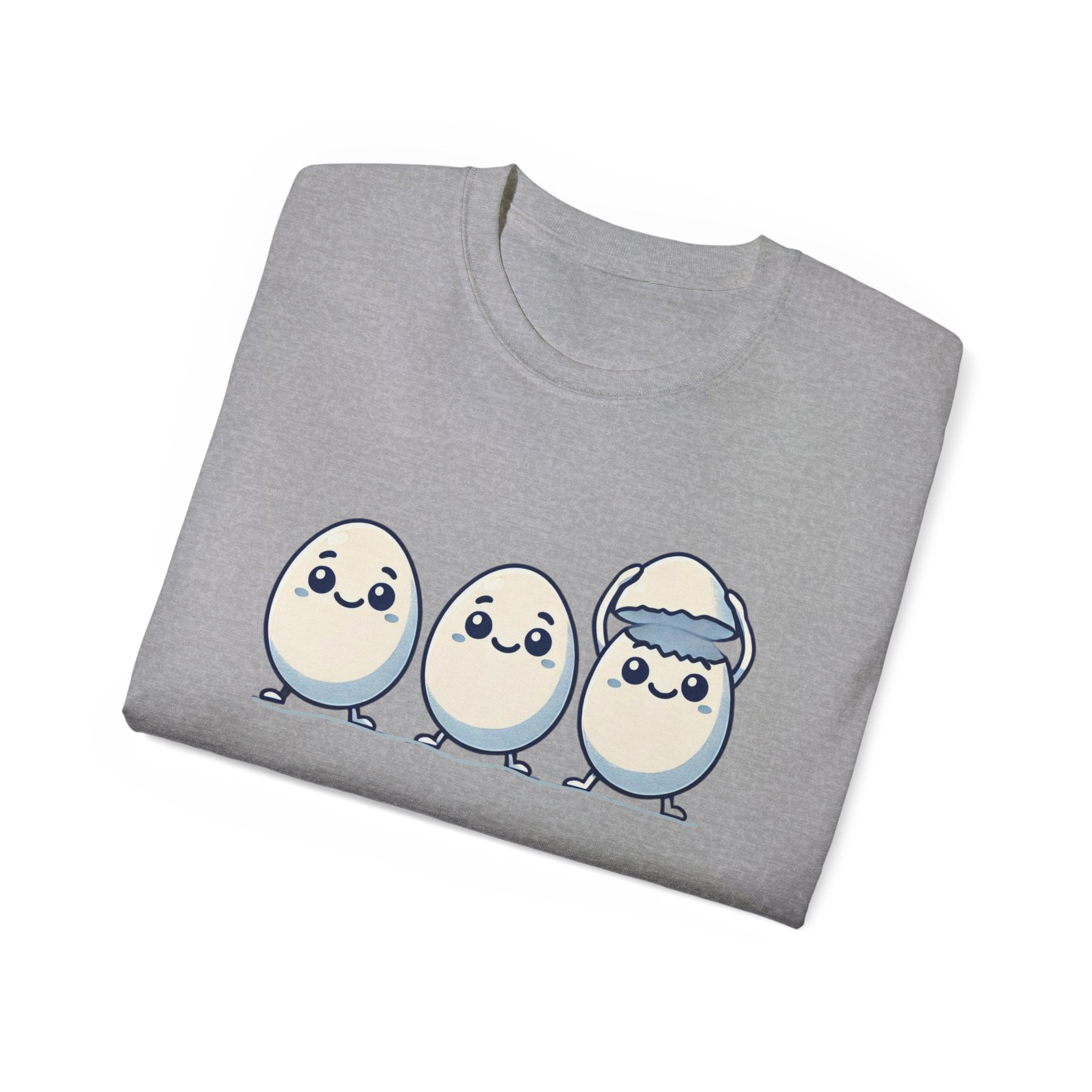 Cute Kawaii Egg Trio Graphic Tee — Adorable Chick Hatching T-Shirt