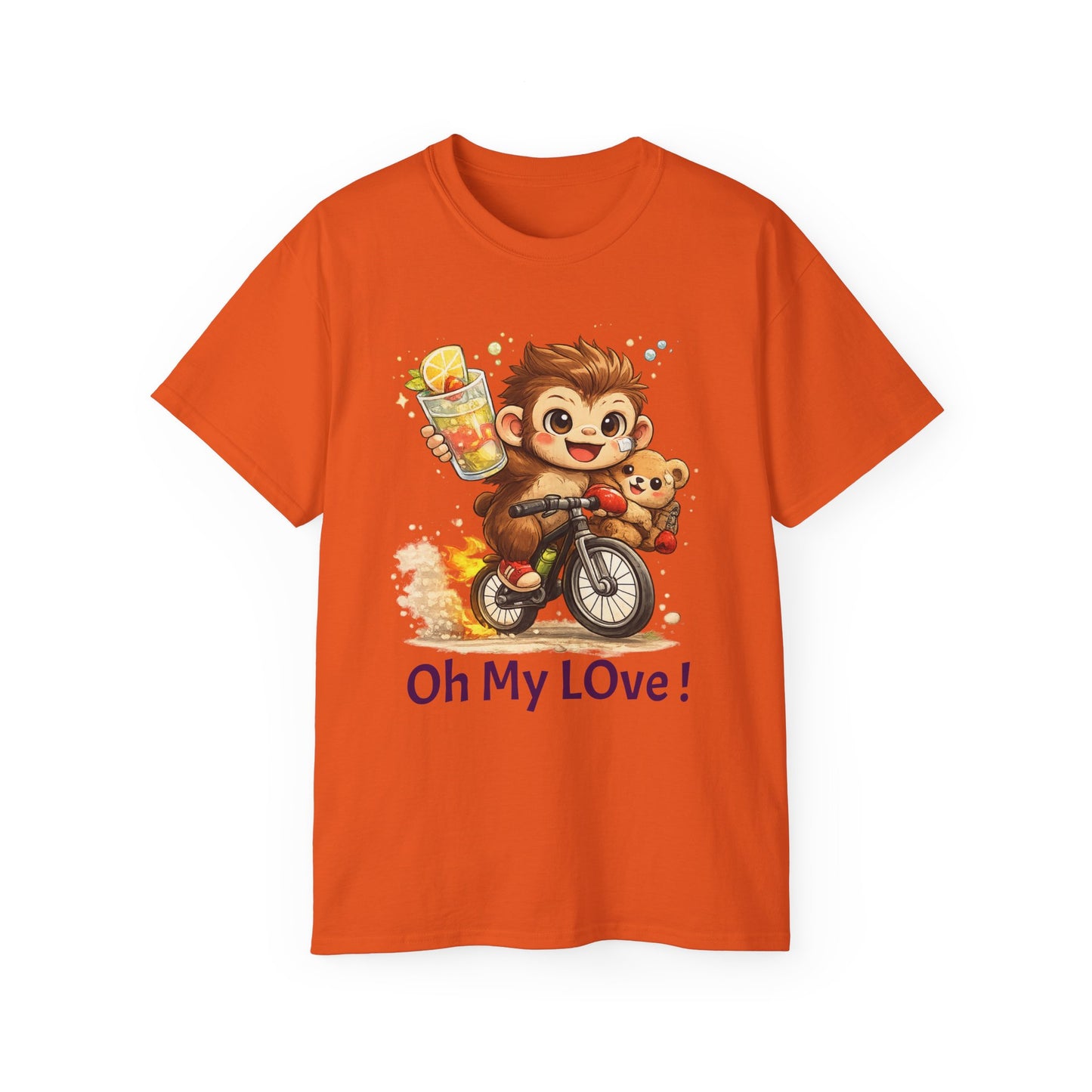 Cute Monkey on Bicycle T‑Shirt — "Oh My Love!" Graphic Tee