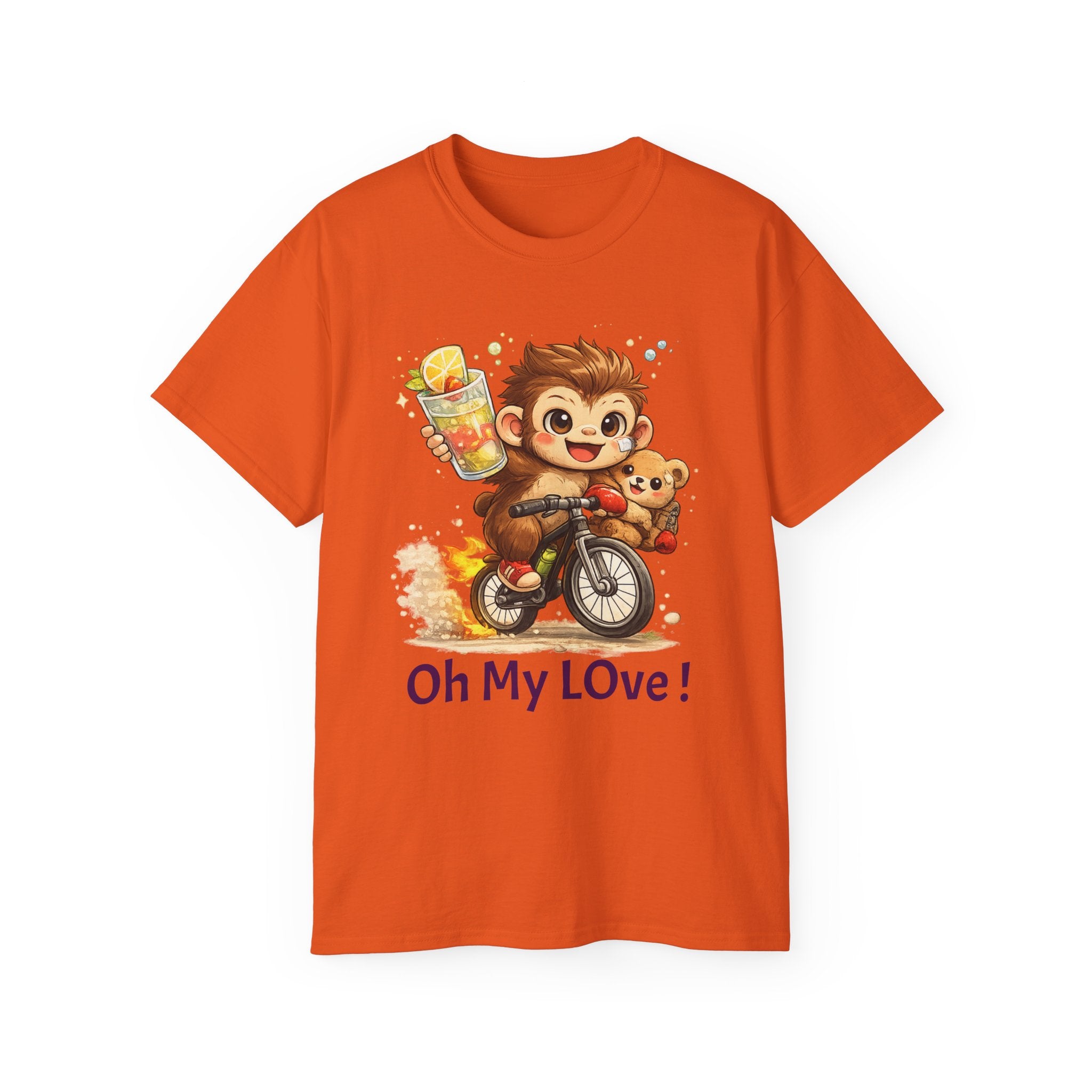 Cute Monkey on Bicycle T‑Shirt — "Oh My Love!" Graphic Tee