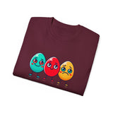 Cute Easter Egg Trio T‑Shirt — Colorful Cartoon Eggs Graphic Tee