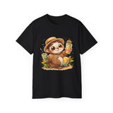 Cute Sloth Summer Tee — Sloth with Bubble Tea & Citrus Illustration Shirt