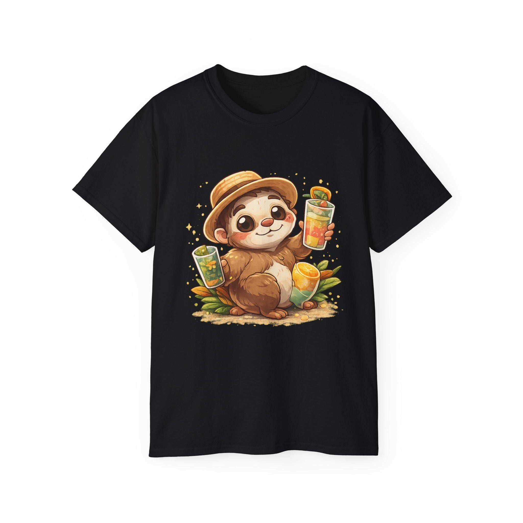 Cute Sloth Summer Tee — Sloth with Bubble Tea & Citrus Illustration Shirt