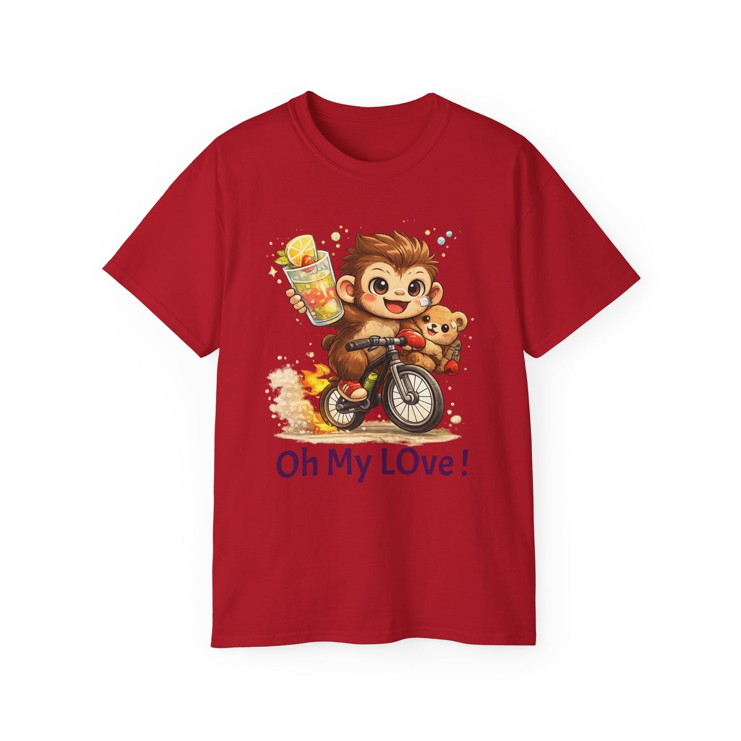 Cute Monkey on Bicycle T‑Shirt — "Oh My Love!" Graphic Tee