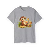 Cute Monkey & Puppy Orange Juice T-Shirt — Playful Tropical Animal Tee