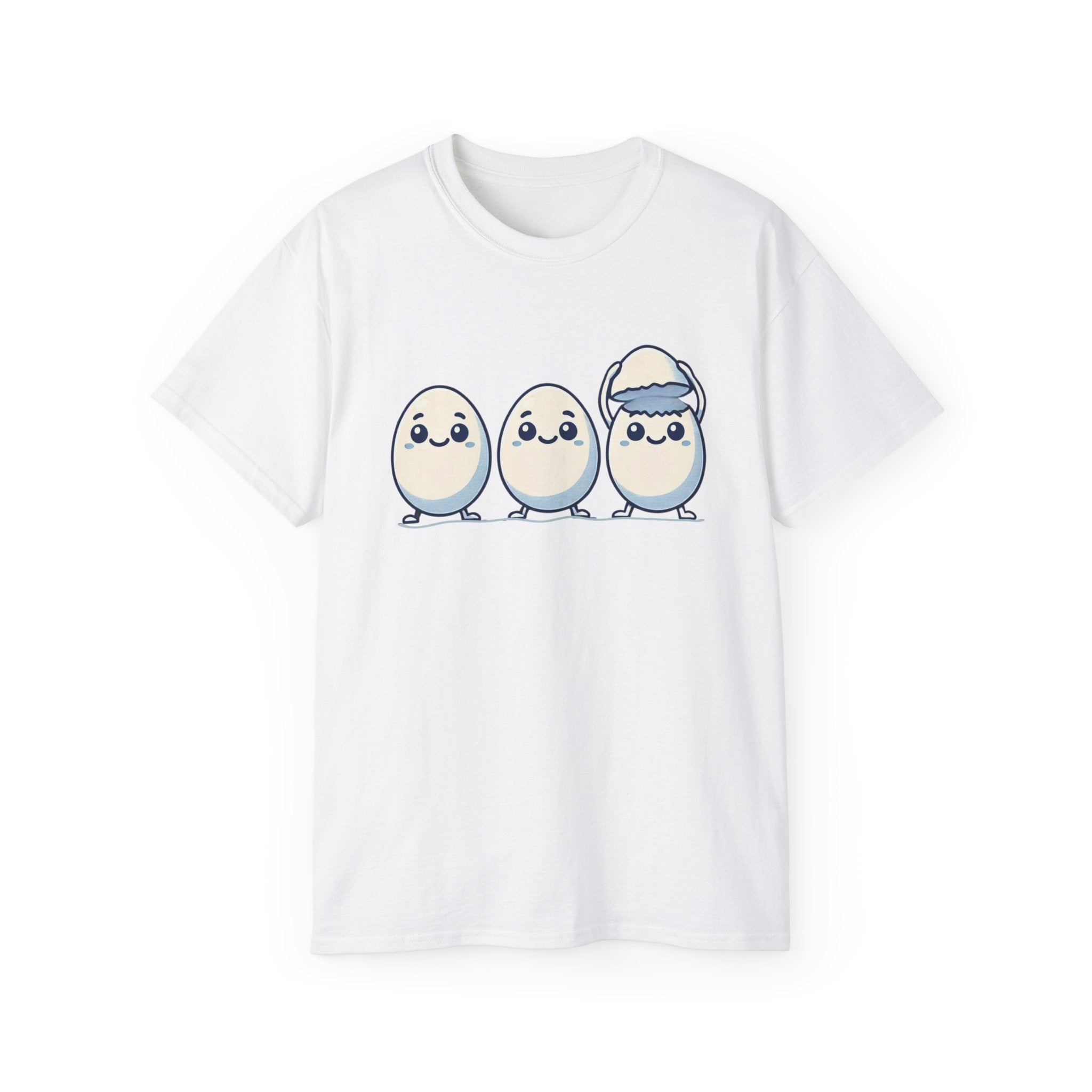 Cute Kawaii Egg Trio Graphic Tee — Adorable Chick Hatching T-Shirt