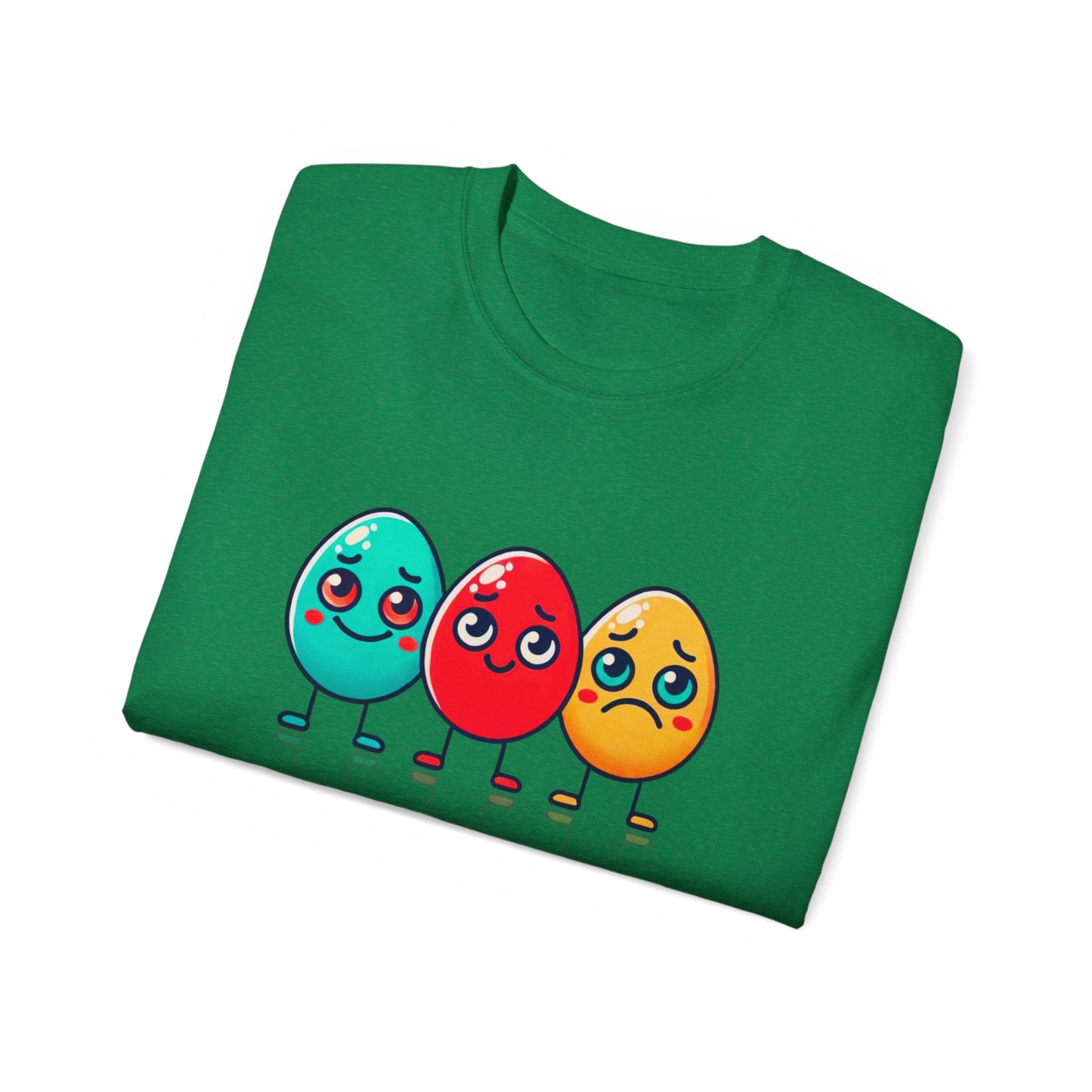 Cute Easter Egg Trio T‑Shirt — Colorful Cartoon Eggs Graphic Tee