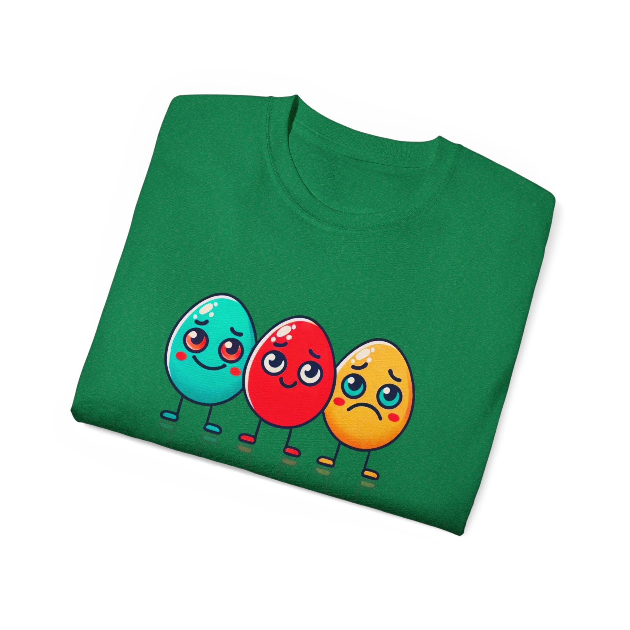 Cute Easter Egg Trio T‑Shirt — Colorful Cartoon Eggs Graphic Tee