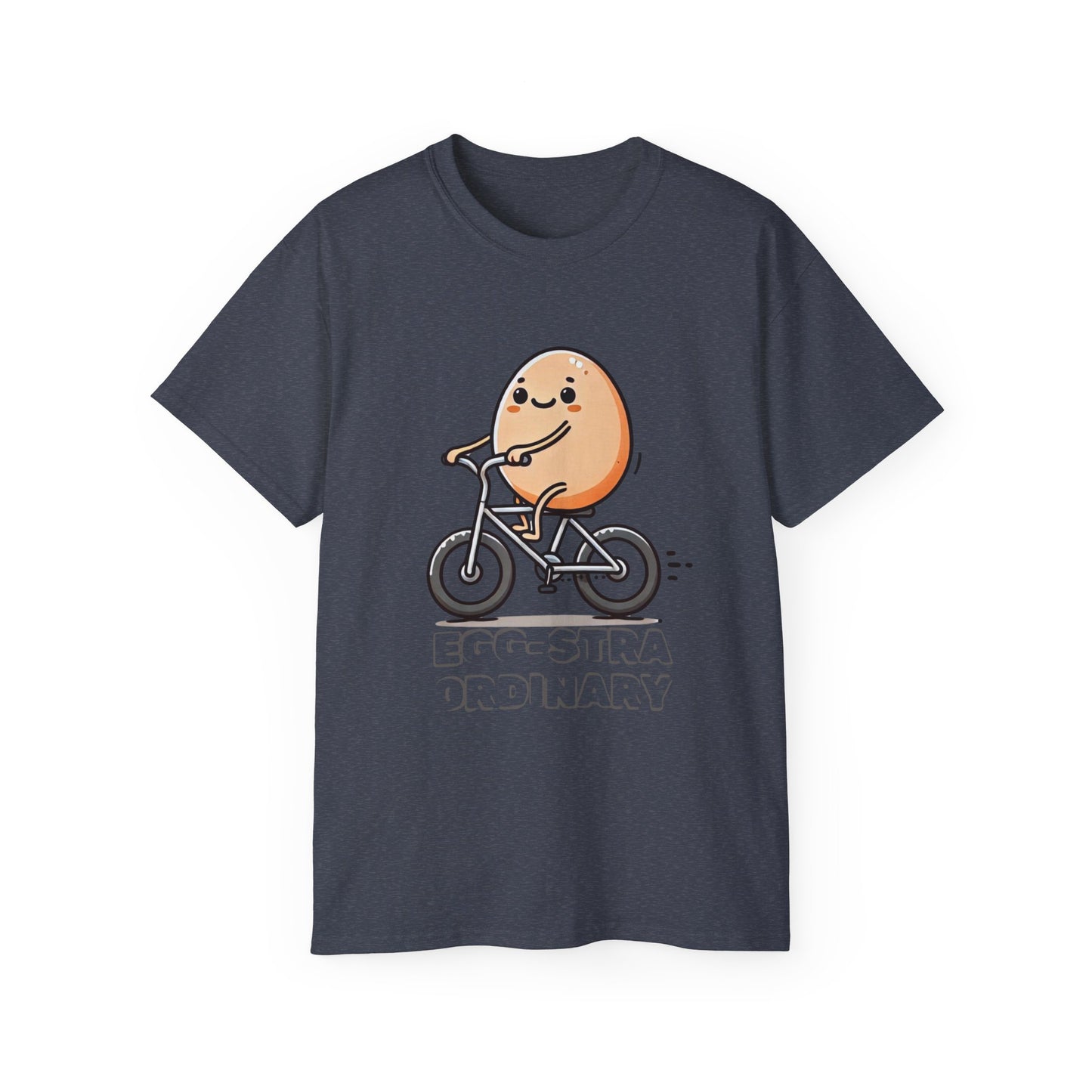 Cute Egg on Bike T-Shirt — “Eggs-tra Ordinary” Funny Cycling Tee