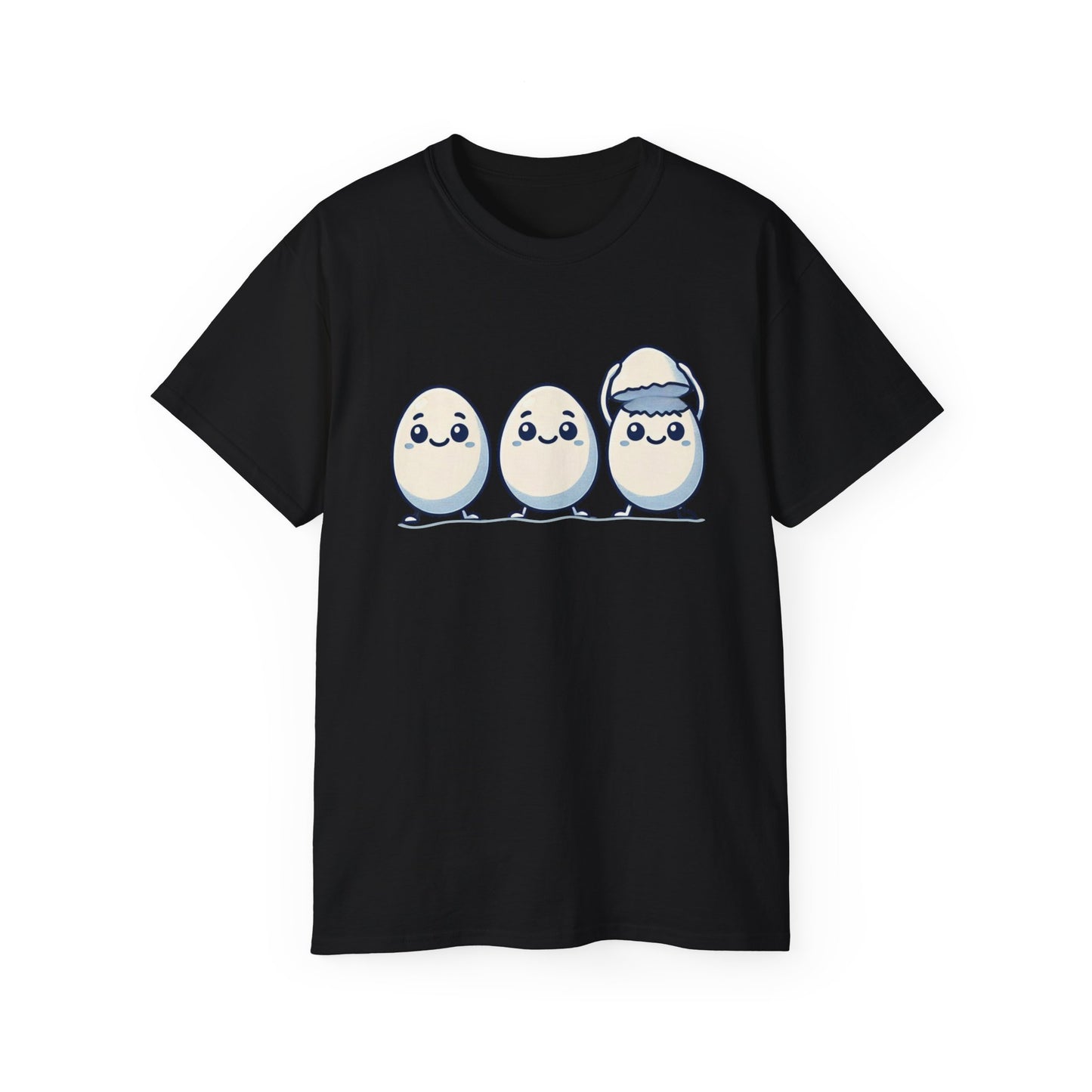 Cute Kawaii Egg Trio Graphic Tee — Adorable Chick Hatching T-Shirt