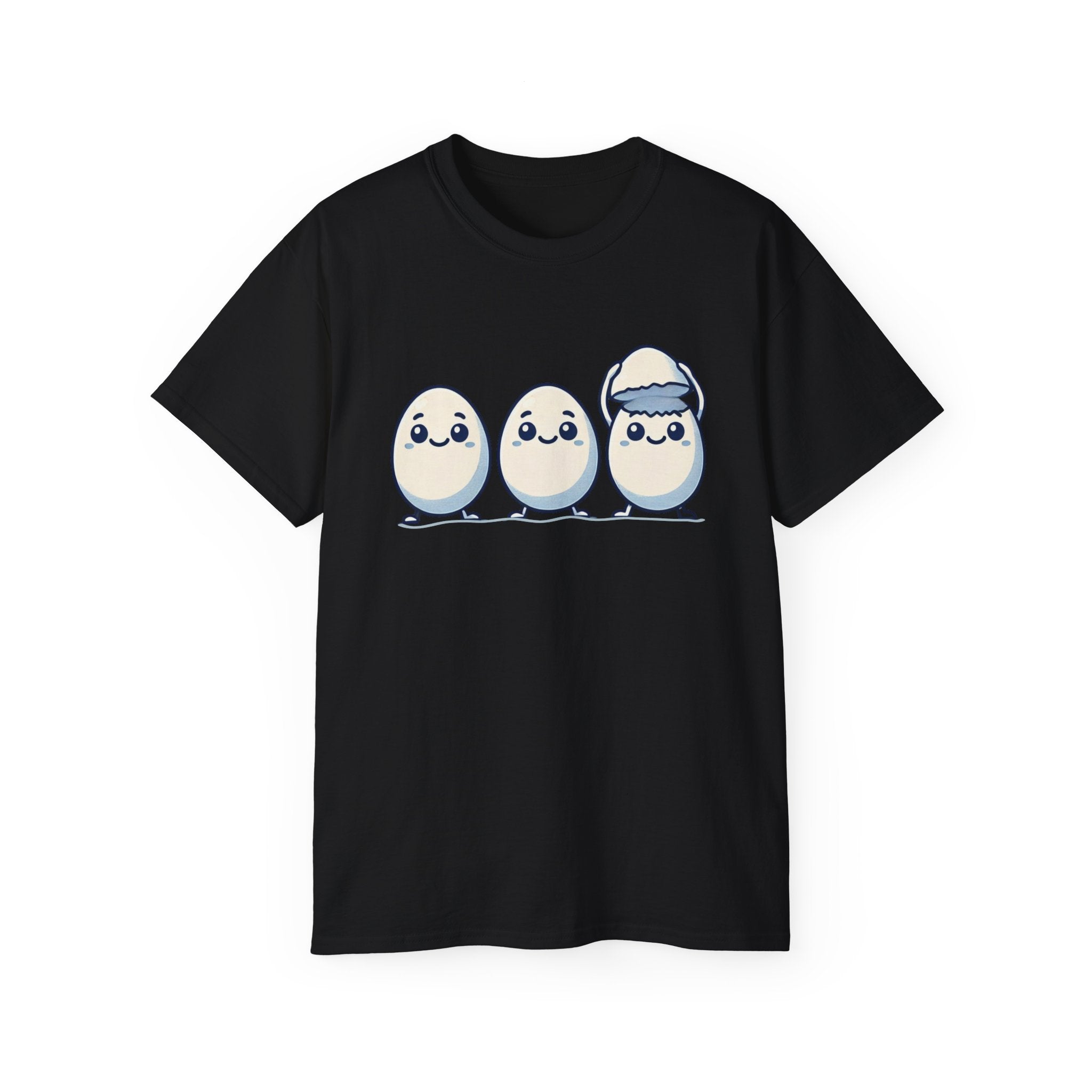 Cute Kawaii Egg Trio Graphic Tee — Adorable Chick Hatching T-Shirt
