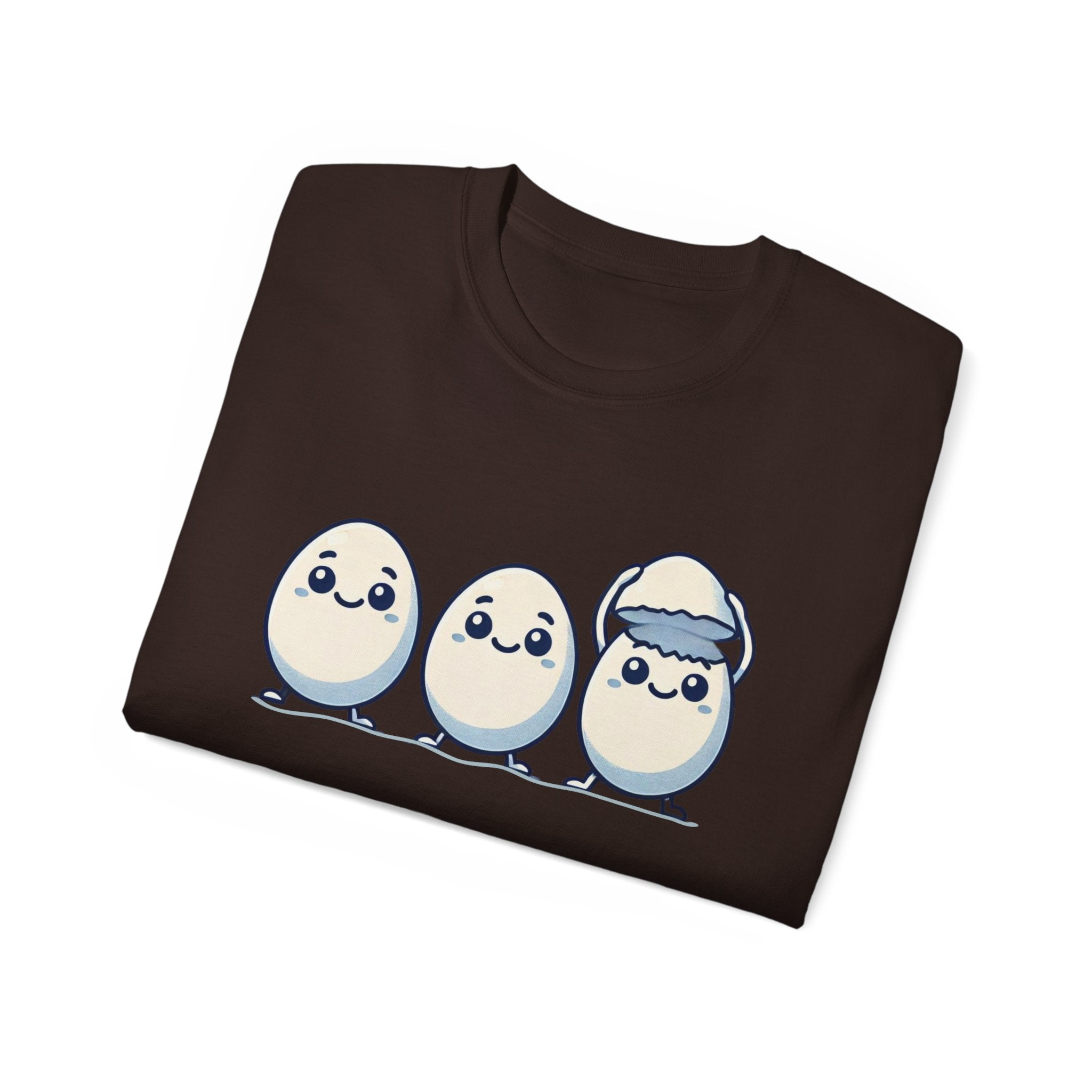 Cute Kawaii Egg Trio Graphic Tee — Adorable Chick Hatching T-Shirt