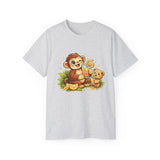 Cute Monkey & Puppy Orange Juice T-Shirt — Playful Tropical Animal Tee