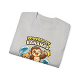 Powered by Bananas Tee — Cute Surfing Monkey & Teddy Graphic Shirt