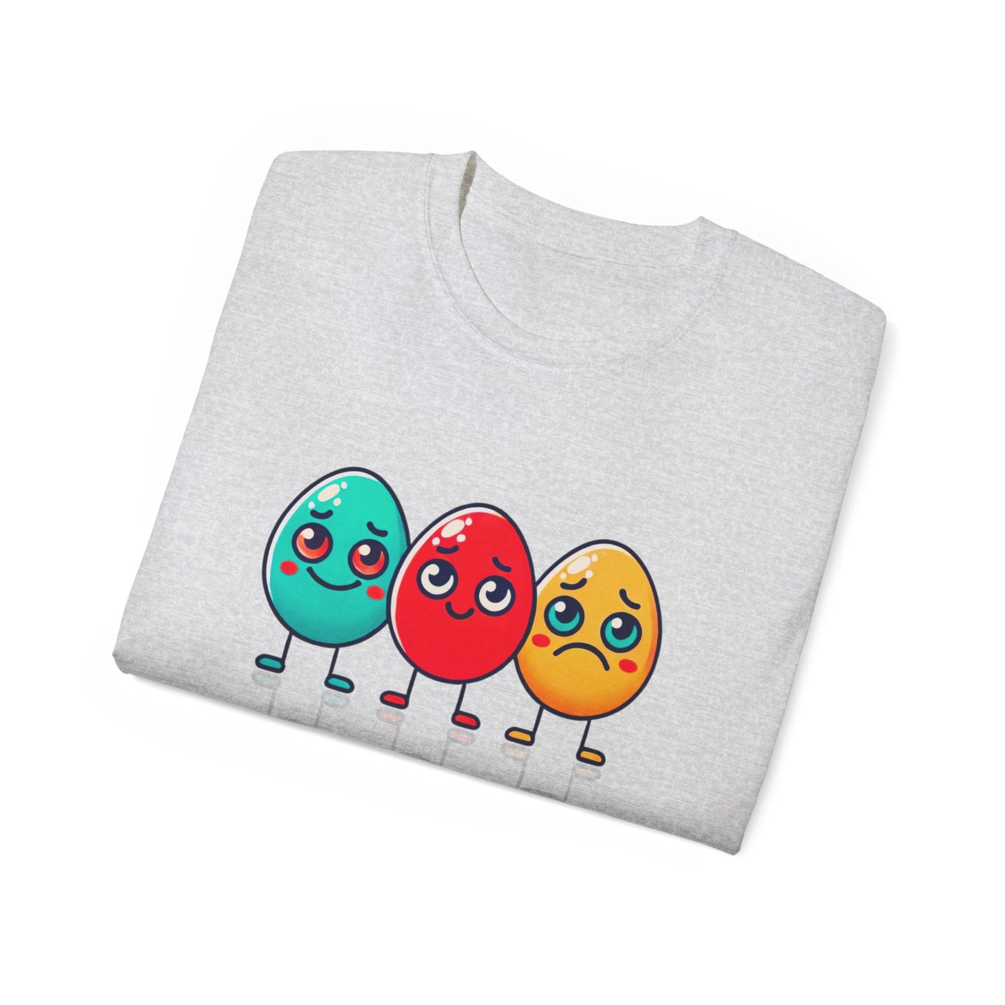 Cute Easter Egg Trio T‑Shirt — Colorful Cartoon Eggs Graphic Tee