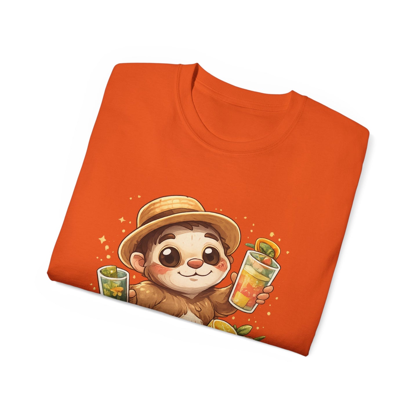 Cute Sloth Summer Tee — Sloth with Bubble Tea & Citrus Illustration Shirt