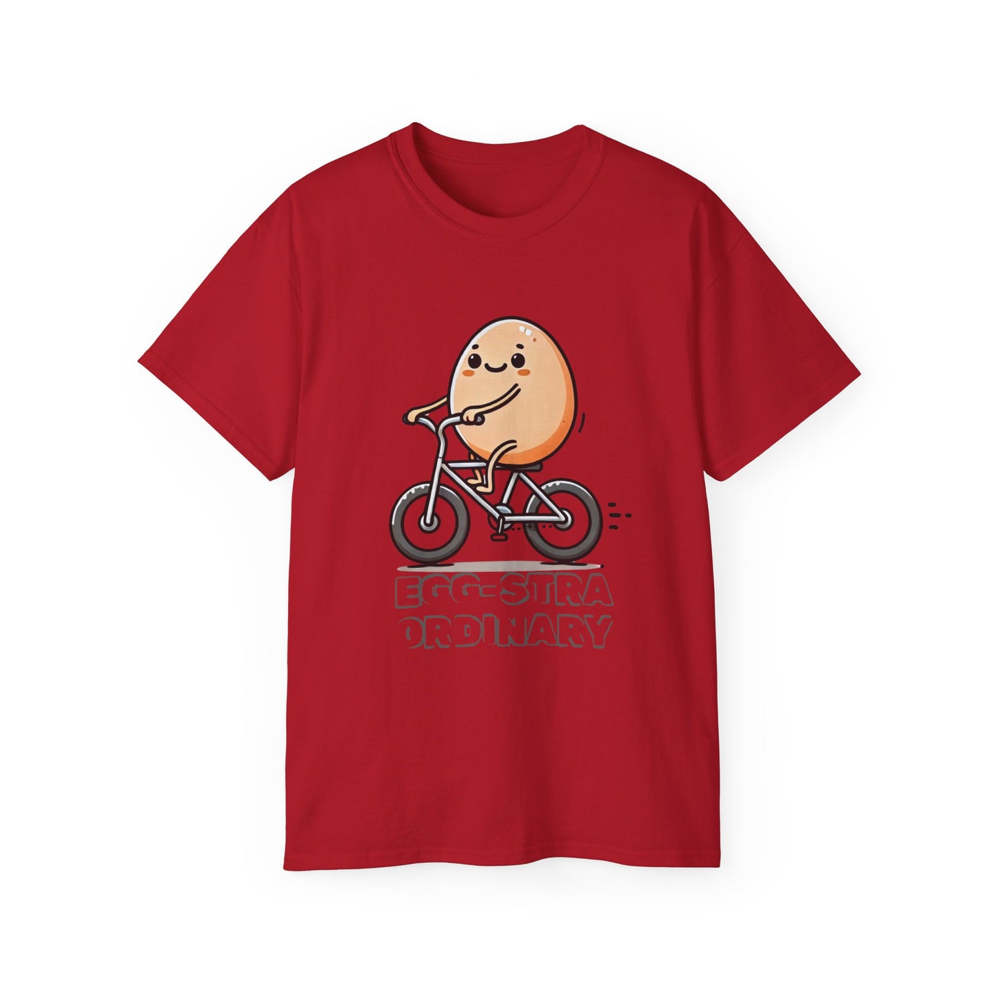 Cute Egg on Bike T-Shirt — “Eggs-tra Ordinary” Funny Cycling Tee