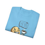 Coffee Bean Cartoon Tee — "Heya!" Cute Morning Coffee T-Shirt