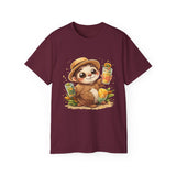 Cute Sloth Summer Tee — Sloth with Bubble Tea & Citrus Illustration Shirt