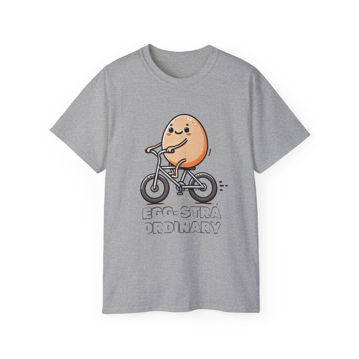 Cute Egg on Bike T-Shirt — “Eggs-tra Ordinary” Funny Cycling Tee