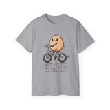 Cute Egg on Bike T-Shirt — “Eggs-tra Ordinary” Funny Cycling Tee