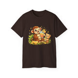 Cute Monkey & Puppy Orange Juice T-Shirt — Playful Tropical Animal Tee