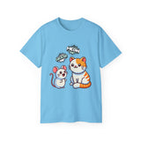 Cute Cat & Mouse Graphic Tee – 'Meow' Cartoon Pet Shirt