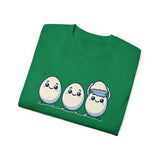 Cute Kawaii Egg Trio Graphic Tee — Adorable Chick Hatching T-Shirt