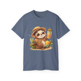 Cute Sloth Summer Tee — Sloth with Bubble Tea & Citrus Illustration Shirt