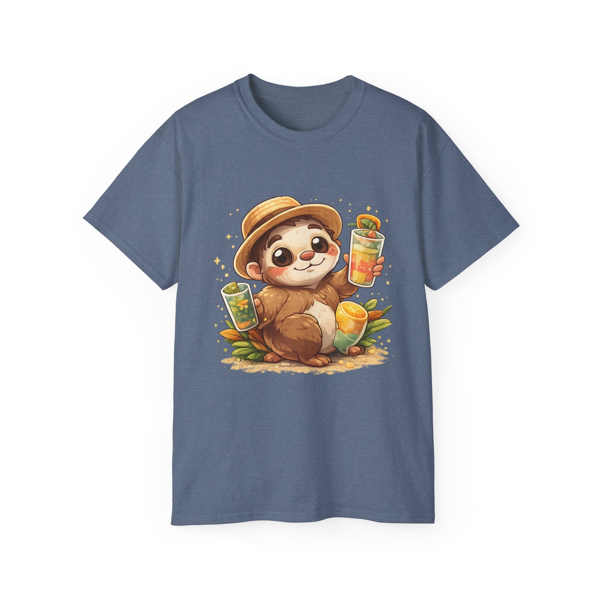 Cute Sloth Summer Tee — Sloth with Bubble Tea & Citrus Illustration Shirt