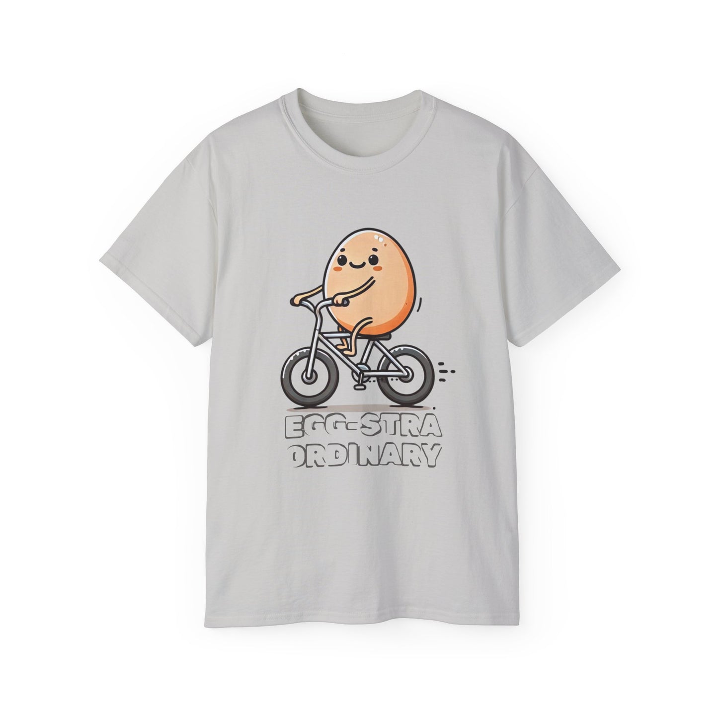 Cute Egg on Bike T-Shirt — “Eggs-tra Ordinary” Funny Cycling Tee