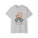 Cute Egg on Bike T-Shirt — “Eggs-tra Ordinary” Funny Cycling Tee