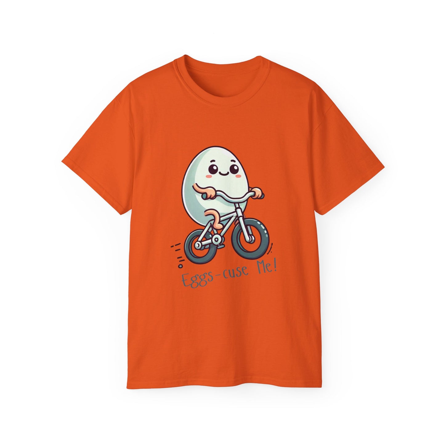 Eggs-cuse Me! Cute Egg Riding Bike T-Shirt — Funny Bicycle Cartoon Tee