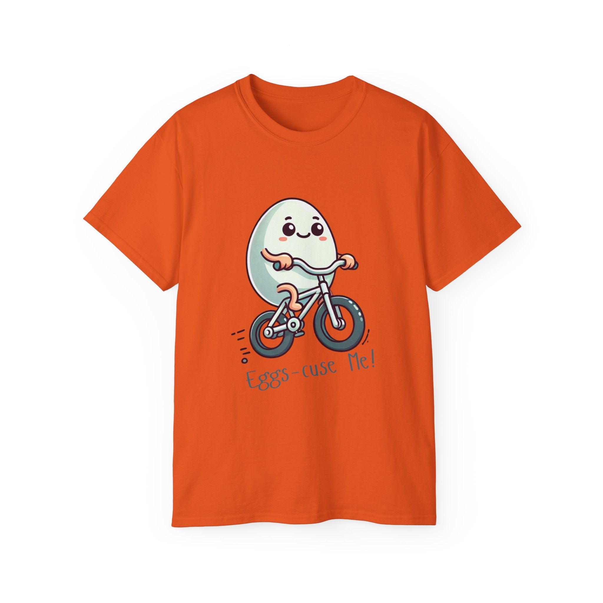 Eggs-cuse Me! Cute Egg Riding Bike T-Shirt — Funny Bicycle Cartoon Tee