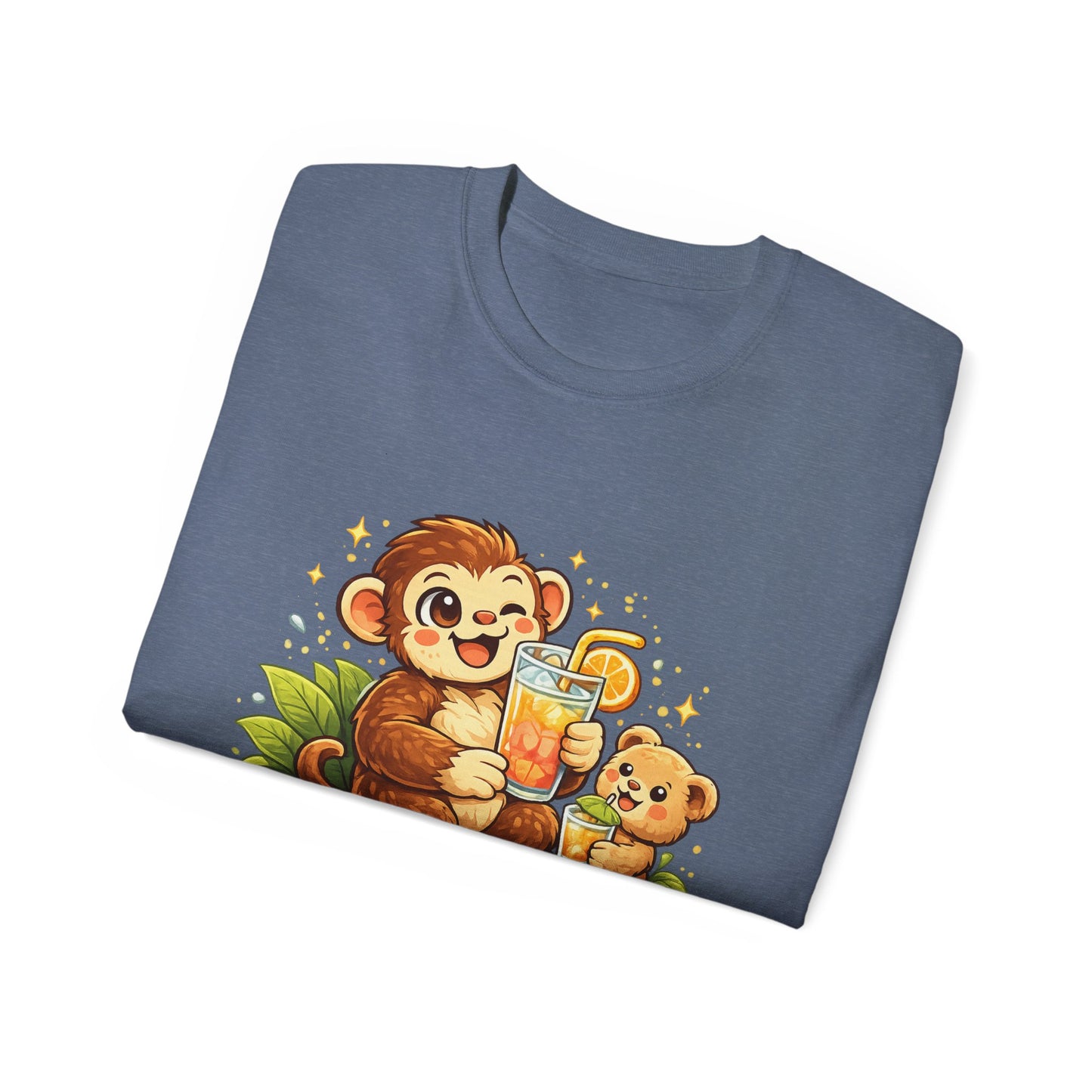 Cute Monkey & Puppy Orange Juice T-Shirt — Playful Tropical Animal Tee