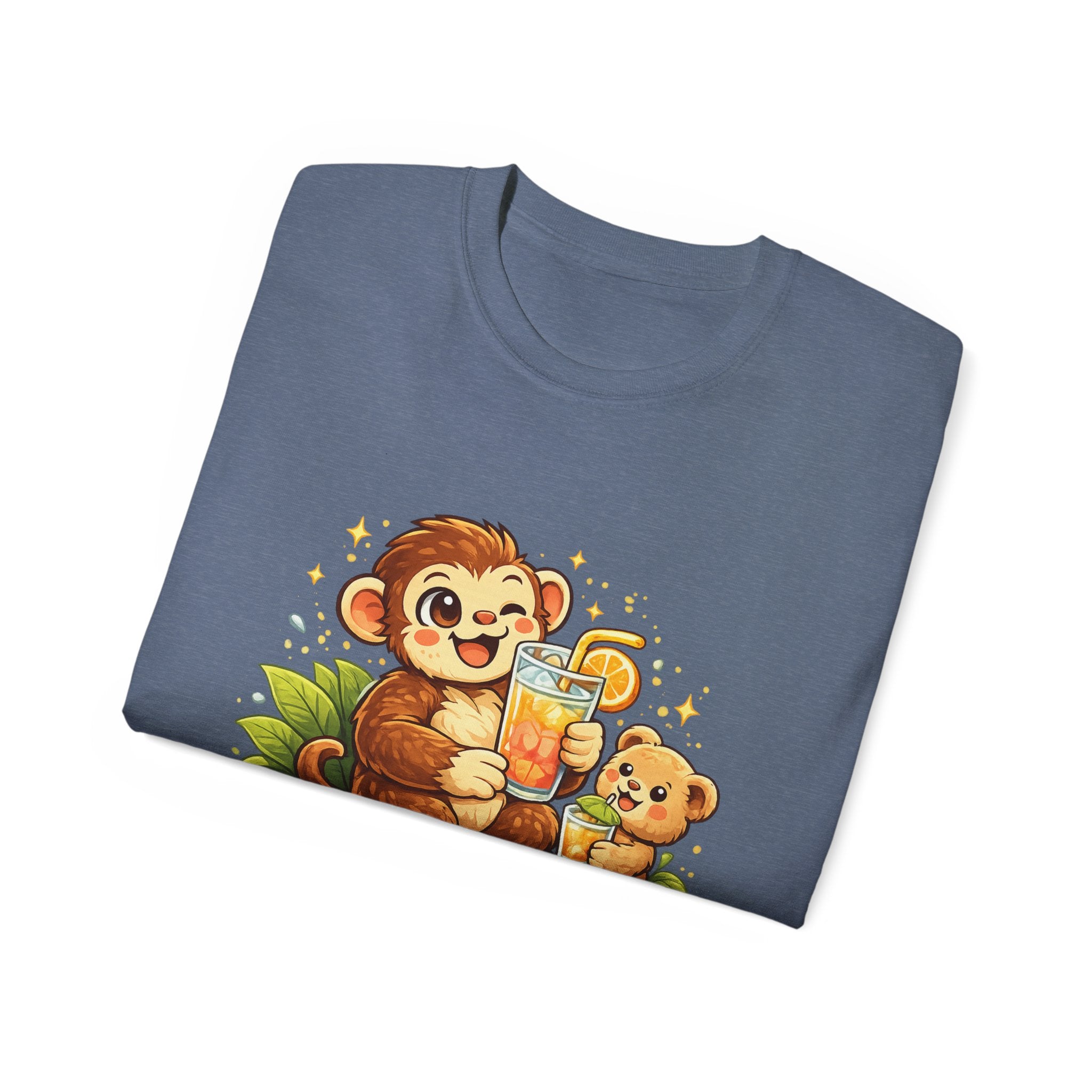 Cute Monkey & Puppy Orange Juice T-Shirt — Playful Tropical Animal Tee