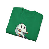 Eggs-cuse Me! Cute Egg Riding Bike T-Shirt — Funny Bicycle Cartoon Tee