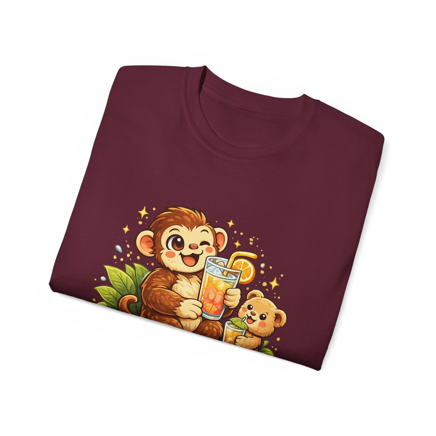 Cute Monkey & Puppy Orange Juice T-Shirt — Playful Tropical Animal Tee