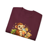 Cute Monkey & Puppy Orange Juice T-Shirt — Playful Tropical Animal Tee