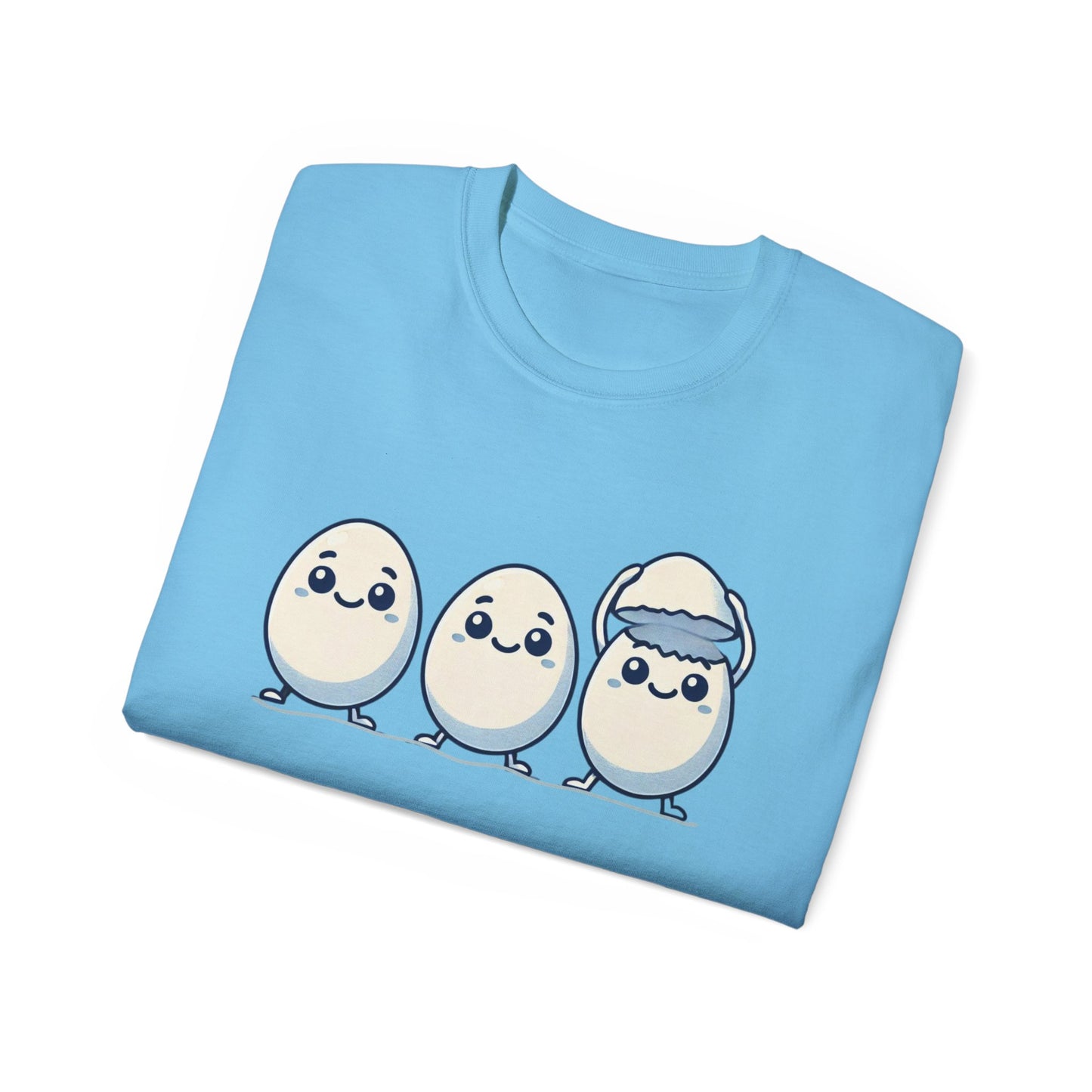 Cute Kawaii Egg Trio Graphic Tee — Adorable Chick Hatching T-Shirt