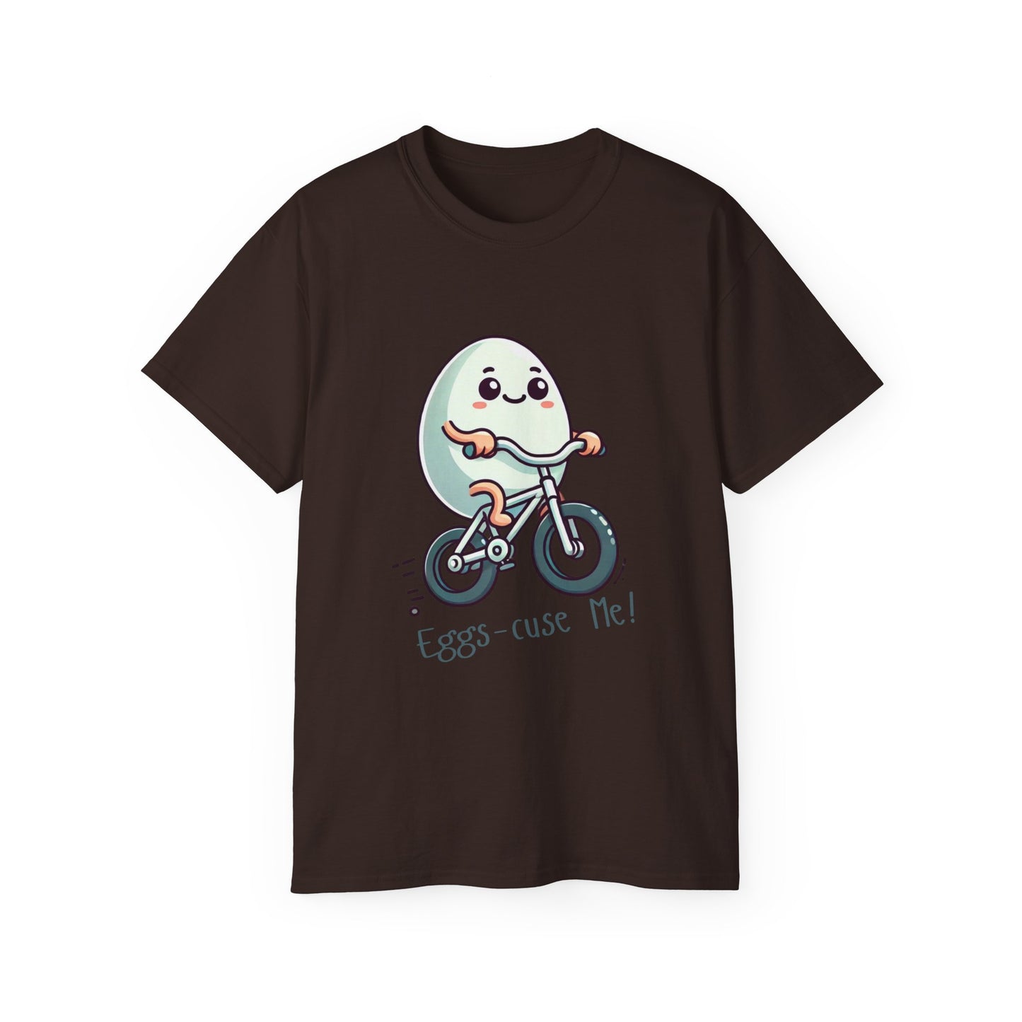 Eggs-cuse Me! Cute Egg Riding Bike T-Shirt — Funny Bicycle Cartoon Tee