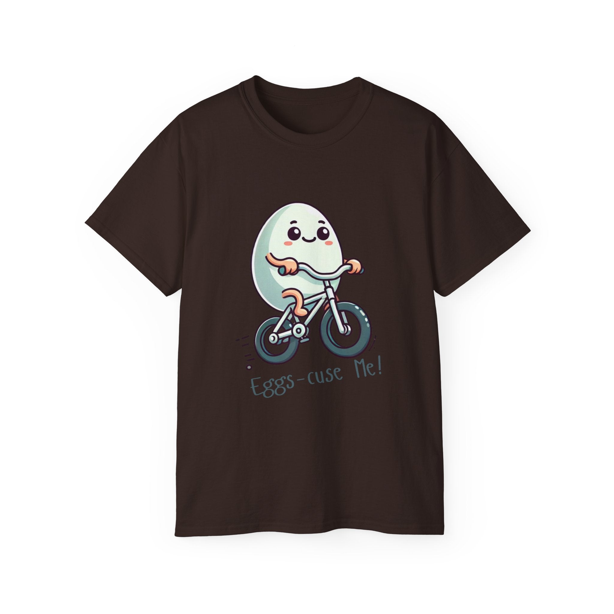 Eggs-cuse Me! Cute Egg Riding Bike T-Shirt — Funny Bicycle Cartoon Tee