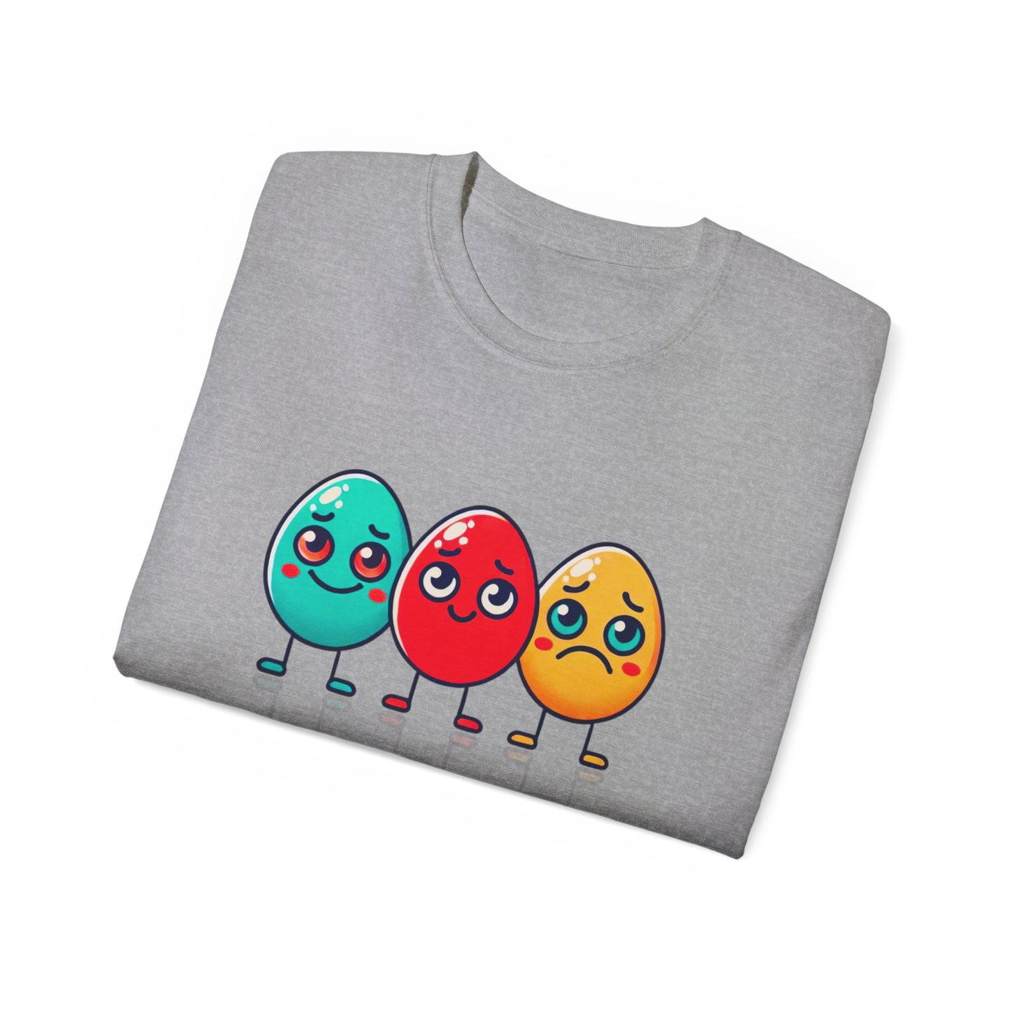 Cute Easter Egg Trio T‑Shirt — Colorful Cartoon Eggs Graphic Tee