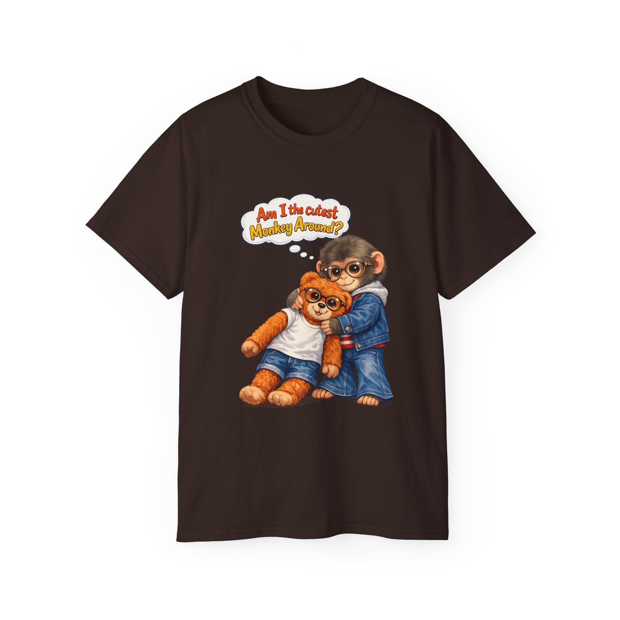 T-Shirt — 'Am I the Cutest Monkey Around?' Cute Monkey & Teddy Graphic Tee