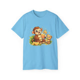 Cute Monkey & Puppy Orange Juice T-Shirt — Playful Tropical Animal Tee