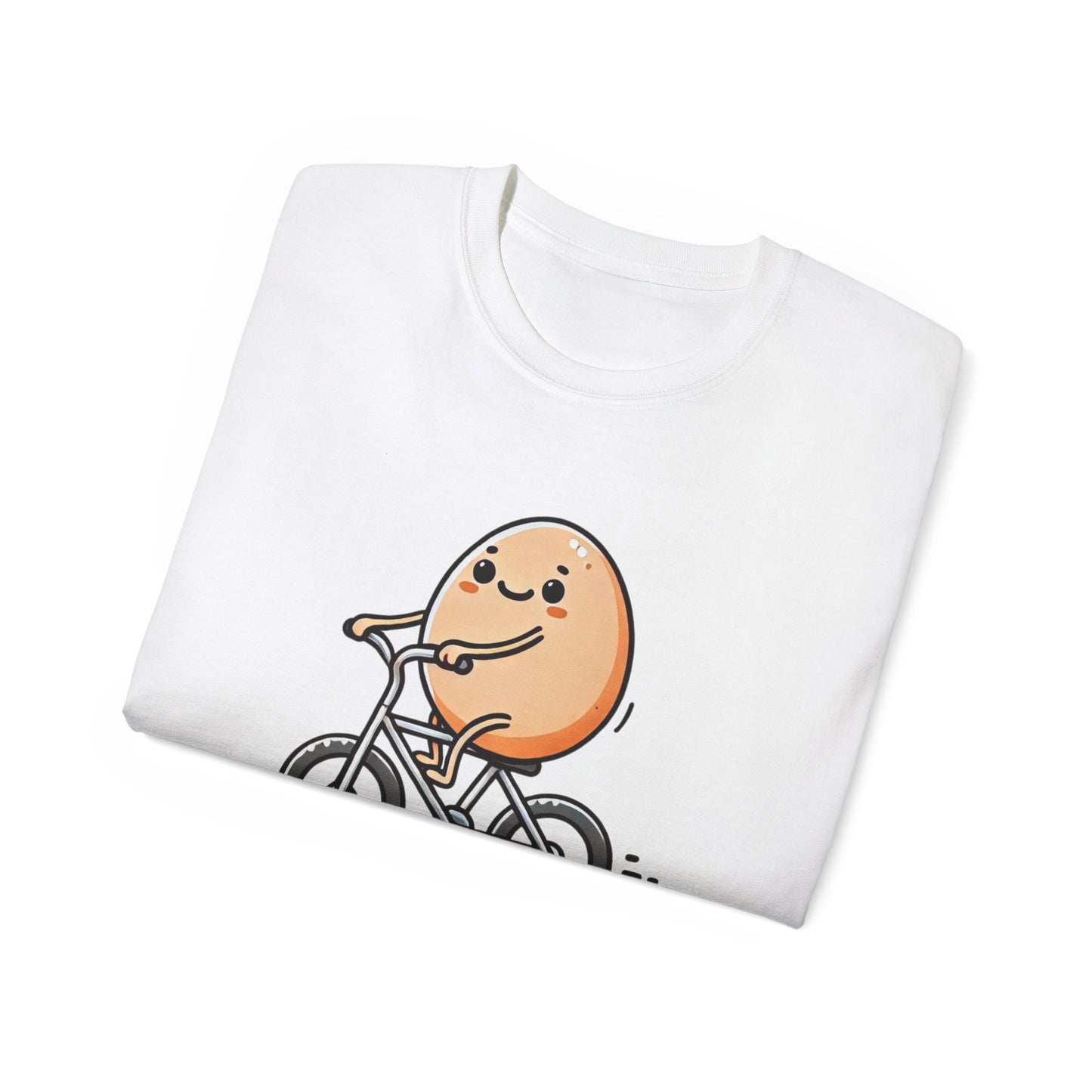 Cute Egg on Bike T-Shirt — “Eggs-tra Ordinary” Funny Cycling Tee