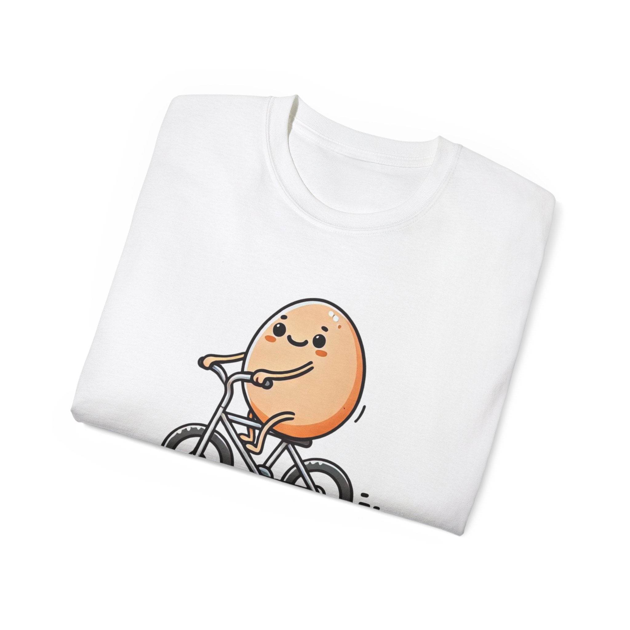 Cute Egg on Bike T-Shirt — “Eggs-tra Ordinary” Funny Cycling Tee